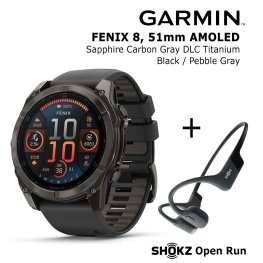 GARMIN Fenix 8 51 mm, AMOLED, Sapphire Carbon + SHOKZ Open Run Black spordikell