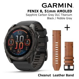 GARMIN Fenix 8 51 mm, AMOLED, Sapphire Carbon + Chestnut Leather Band spordikell
