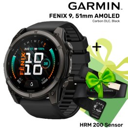 GARMIN Fenix 9 51mm AMOLED, Carbon DLC Black + ПОДАРОК HRM 200 Sensor спортивные часы