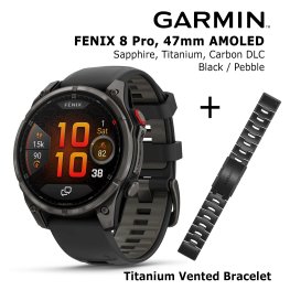 GARMIN fēnix® 8 Pro – 47 mm, AMOLED, Sapphire, Carbon DLC Ti + 22mm Titanium DLC Bracelet spordikell