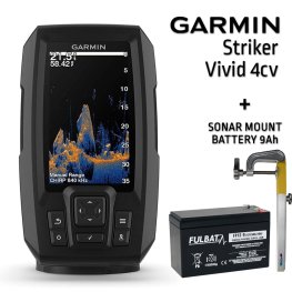 GARMIN STRIKER VIVID 4CV WITH GT20-TM TRANSDUCER + BATTERY 13AH 12V + SONAR MOUNT kajalood