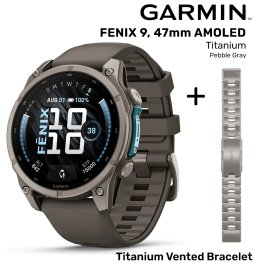 GARMIN Fenix 9 47mm AMOLED, Titanium Pebble gray + Vented Titanium Bracelet спортивные часы