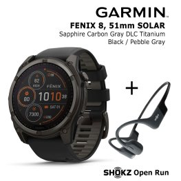 GARMIN Fenix 8 51 mm, Solar, Sapphire Carbon + SHOKZ Open Run Black spordikell