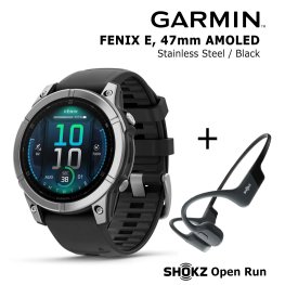 GARMIN Fenix E 47 mm, AMOLED, Stainless Steel + SHOKZ Open Run Black spordikell