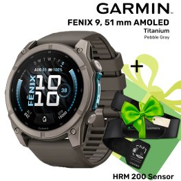 GARMIN Fenix 9 51mm AMOLED, Titanium Pebble gray + ПОДАРОК HRM 200 Sensor спортивные часы