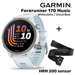GARMIN Forerunner 170 Music, Whitestone/Cloud Blue + HRM 200 Sensor spordikell