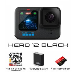 GOPRO HERO12 Black + GoPro Enduro Battery + MicroSD 128 GB + 53 in 1 Combo Kit Accessories спортивная камера