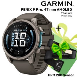 GARMIN Fenix 9 47mm AMOLED, Titanium Pebble gray + HRM 200 Sensor спортивные часы