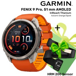 GARMIN Fenix 9 Pro 51mm AMOLED inReach, Titanium Orange/Spark + ПОДАРОК HRM 200 Sensor спортивные часы