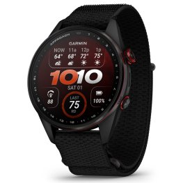 GARMIN Approach S72, 47mm Carbon Gray/Red DLC Titanium Bezel, Black ComfortFit Band