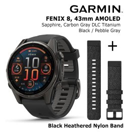 GARMIN Fenix 8 43 mm, AMOLED, Sapphire Carbon + Black Heathered Nylon Band spordikell