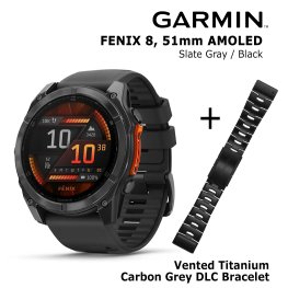 GARMIN Fenix 8 51 mm, AMOLED, Slate Gray + Vented Titanium Bracelet Carbon Gray DLC spordikell