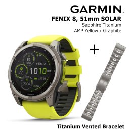 GARMIN Fenix 8 51 mm, Solar, Sapphire Titanium + Titanium Vented Bracelet spordikell