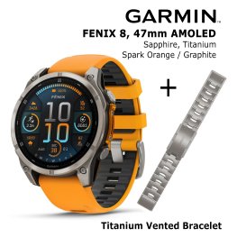 GARMIN Fenix 8 47 mm, AMOLED, Sapphire Titanium + Titanium Vented Bracelet spordikell