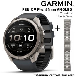 GARMIN Fenix 9 Pro 51mm AMOLED, Titanium Graphite / Black + Vented Titanium Bracelet спортивные часы