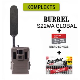 BURREL S22WA Brown Global TRAIL CAMERA + MICROSD 16GB + ENERGIZER BATTERIES 12 pcs metsakaamerad