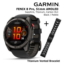 GARMIN fēnix® 8 Pro – 51 mm, AMOLED, Sapphire, Carbon DLC Ti + Titanium Vented Bracet spordikell