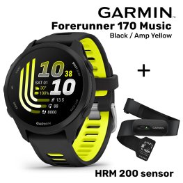 GARMIN Forerunner 170 Music, Black/Amp Yellow + HRM 200 Sensor spordikell