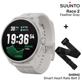 SUUNTO Race 2, Feather Gray + SHRM2, Smart Heart Rate Belt 2, size M/L spordikell