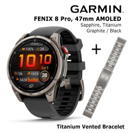 GARMIN fēnix® 8 Pro – 47 mm, AMOLED, Sapphire, Ti + 22mm Vented Titanium Bracelet spordikell