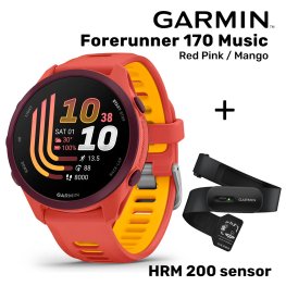 GARMIN Forerunner 170 Music, Red Pink/Mango + HRM 200 Sensor spordikell