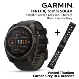 GARMIN Fenix 8 51 mm, Solar, Sapphire Carbon + Vented Titanium Bracelet Carbon Gray DLC spordikell