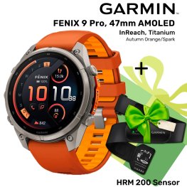 GARMIN Fenix 9 Pro 47mm AMOLED inReach, Titanium Orange/Spark + ПОДАРОК HRM 200 Sensor спортивные часы