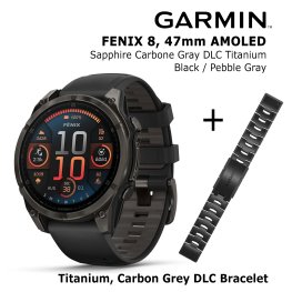 GARMIN Fenix 8 47 mm, AMOLED, Sapphire Carbon + Titanium Bracelet Carbon Grey DLC, QuickFit 22mm spordikell