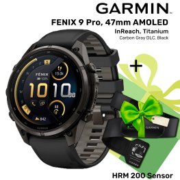 GARMIN Fenix 9 Pro 47mm AMOLED inReach, Carbon Gray DLC Black/Pebble + ПОДАРОК HRM 200 Sensor спортивные часы