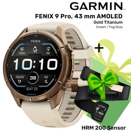 GARMIN Fenix 9 Pro 43mm AMOLED, Gold Titanium Cream/Fog Gray + HRM 200 Sensor спортивные часы