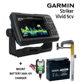 GARMIN STRIKER VIVID 5CV WITH GT20-TM TRANSDUCER + BATTERY 13AH 12V + CHARGER + SONAR MOUNT kajalood