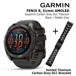 GARMIN Fenix 8 51 mm, AMOLED, Sapphire Carbon + Vented Titanium Bracelet Carbon Gray DLC spordikell
