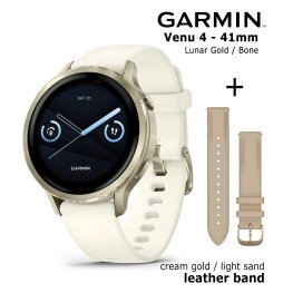 GARMIN Venu 4 - 41mm, Lunar Gold + Cream Gold / Light Sand Leather band spordikell