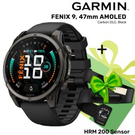GARMIN Fenix 9 47mm AMOLED, Carbon DLC Black + ПОДАРОК HRM 200 Sensor спортивные часы