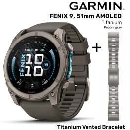 GARMIN Fenix 9 51mm AMOLED, Titanium Pebble gray + Vented Titanium Bracelet спортивные часы