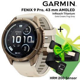 GARMIN Fenix 9 Pro 43mm AMOLED inReach, Gold Cream/Fog Gray + ПОДАРОК HRM 200 Sensor спортивные часы
