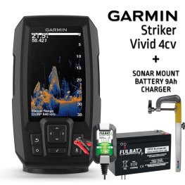 GARMIN STRIKER VIVID 4CV WITH GT20-TM TRANSDUCER + BATTERY 13AH 12V + CHARGER + SONAR MOUNT kajalood