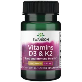 SWANSON Vitamins D3 & K2 - 2,000 Iu & 75 mcg 60 Veg Caps toidulisand