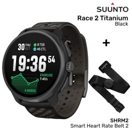 SUUNTO Race 2, Titanium Black + SHRM2, Smart Heart Rate Belt 2, size M/L spordikell
