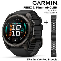 GARMIN Fenix 9 51mm AMOLED, Carbon DLC Black + Vented Titanium Bracelet, Carbon Gray DLC спортивные часы