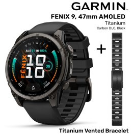 GARMIN Fenix 9 47mm AMOLED, Carbon DLC Black + Vented Titanium Bracelet, Carbon Gray DLC Coating спортивные часы