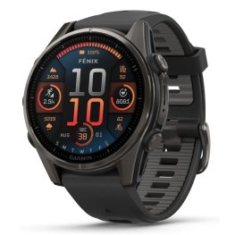 GARMIN Fenix 8 43 mm, AMOLED, Sapphire Carbon Gray DLC Titanium with Black/Pebble Gray Silicone spordikell