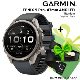 GARMIN Fenix 9 Pro 47mm AMOLED, Titanium Graphite / Black + ПОДАРОК HRM 200 Sensor спортивные часы