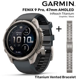 GARMIN Fenix 9 Pro 47mm AMOLED inReach, Titanium Graphite/Black + Vented Titanium Bracelet спортивные часы